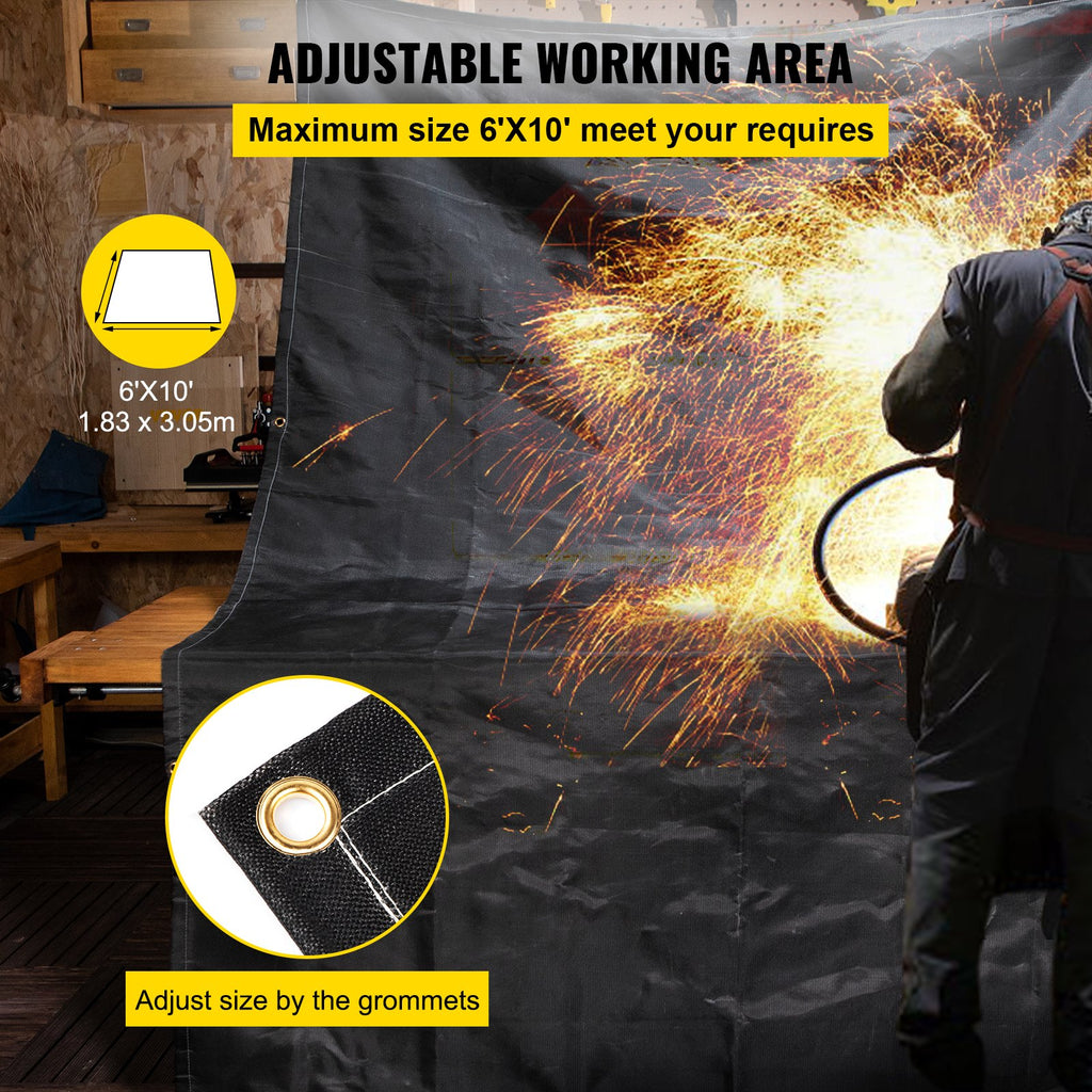 Fire Blankets, 2-pack Welding Blankets, 6ft X 10ft Fire Extinguishing Blankets, Black Emergency Fire Blankets, Fiberglass Flame-retardant Blankets, With 8 Brass Eyelets.
