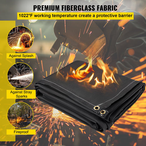 Fire Blankets, 2-pack Welding Blankets, 6ft X 10ft Fire Extinguishing Blankets, Black Emergency Fire Blankets, Fiberglass Flame-retardant Blankets, With 8 Brass Eyelets.